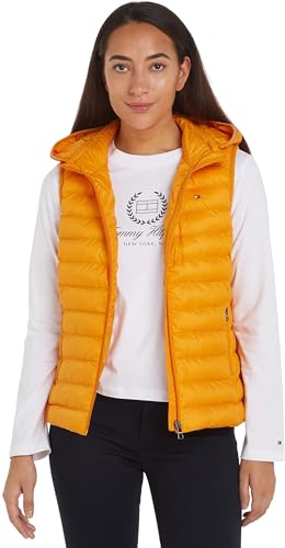Tommy Hilfiger Women's Padded Global Stripe Quilted Vest, Orange (Rich Ochre), on Sale